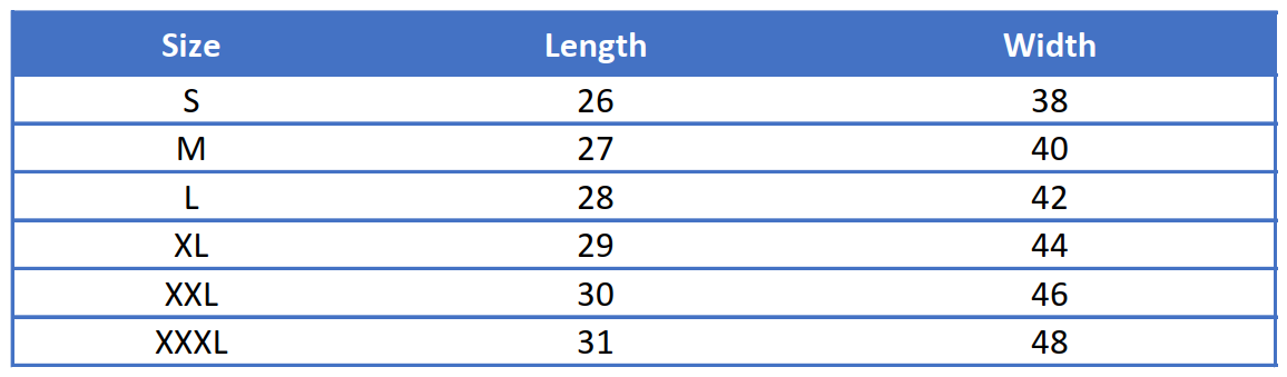 Hoodie Size Chart